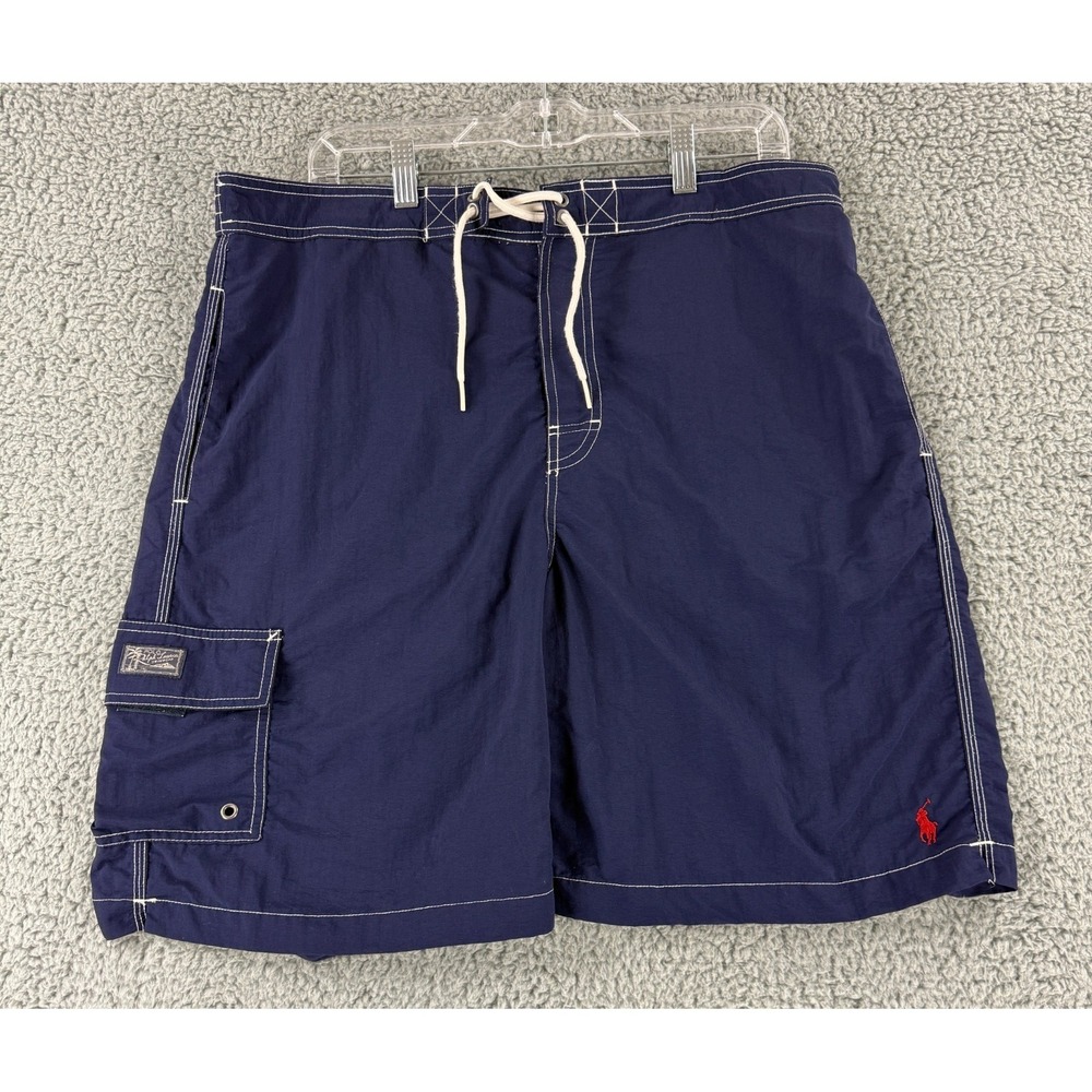 Polo Ralph Lauren Swim Shorts Mens Large Blue Lined Lace Pockets Beach‎ Summer